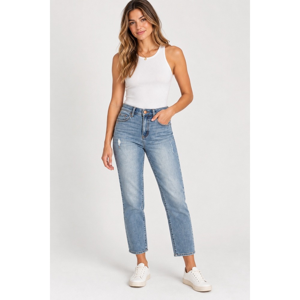 Democracy Ab Technology Light Wash Distressed Straight Leg Jeans Womens 10